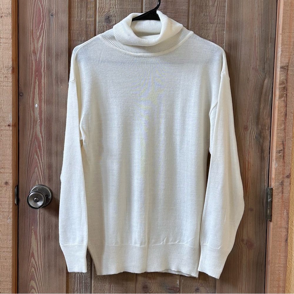 YarnWorks Wool Blend Turtleneck Sweater Ivory Cream Size L Vintage Preppy